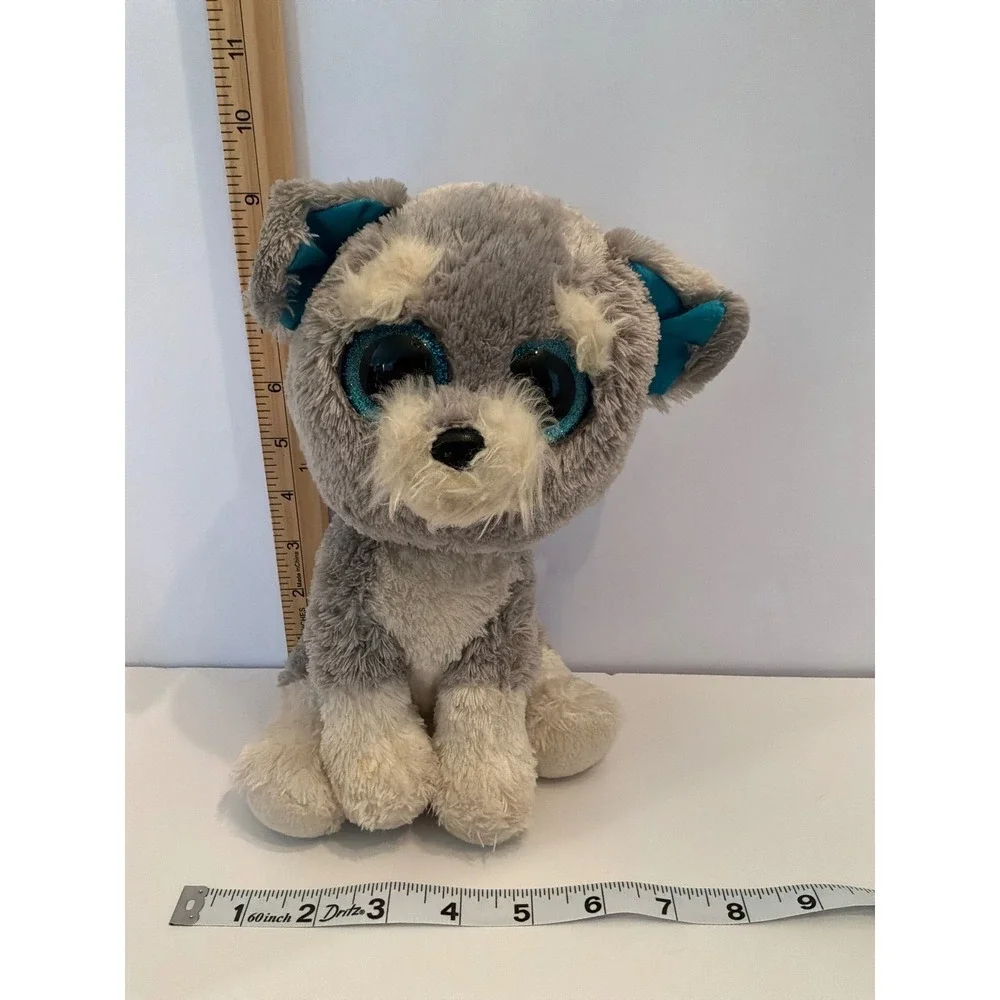Ty Beanie Boos Whiskers‎ The Schnauzer Dog Plush Toy Large Eyes Sparkly Blue